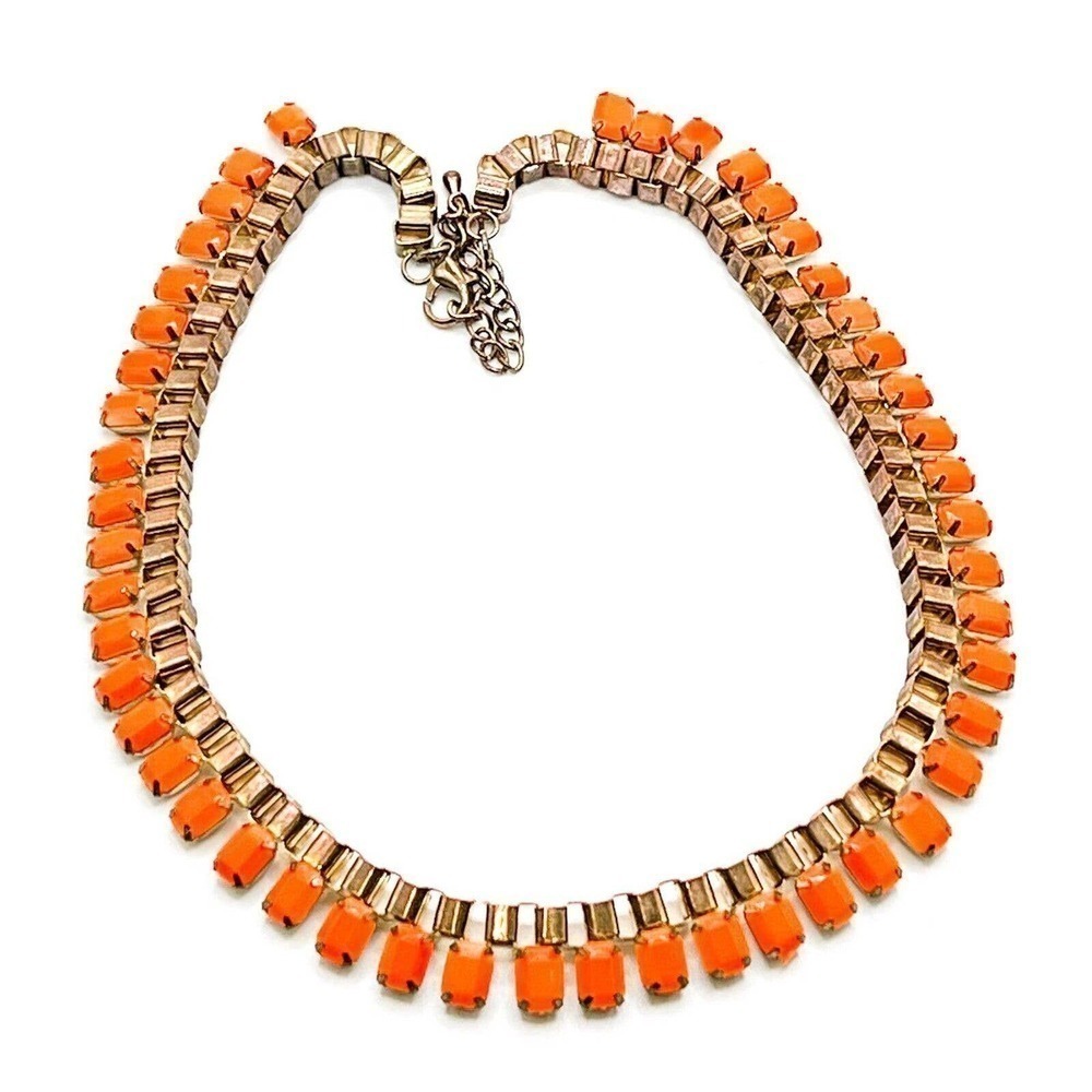 70S Neon Orange Necklace Vintage Copper Lobster Clasp Adjustable 17"